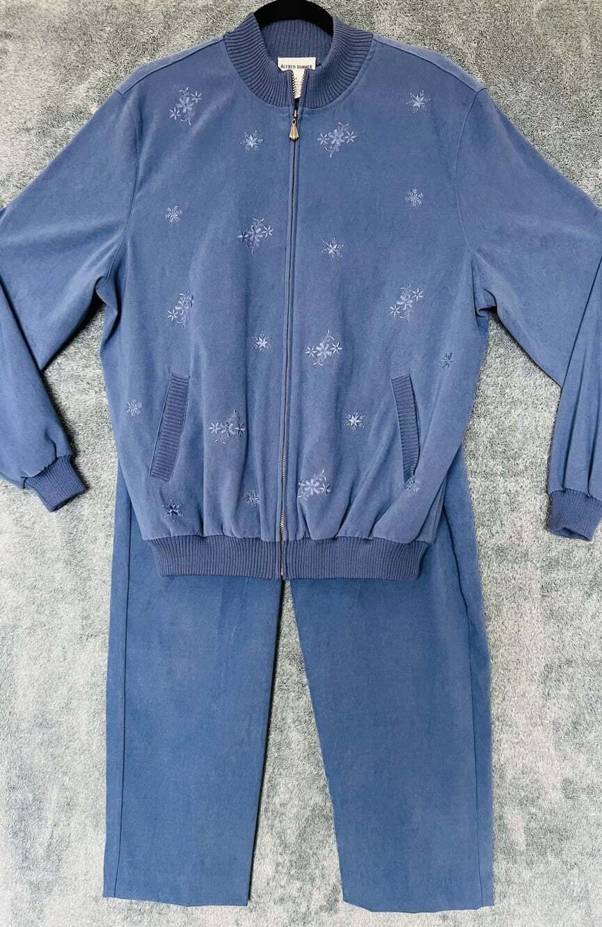 Alfred Dunner Blue Pant Set Size 14 Snowflake Embroidered Zip Jacket